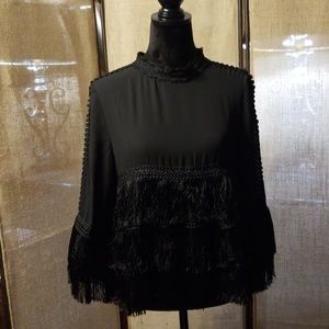 Fun Black Fringe Top with Arm cutouts